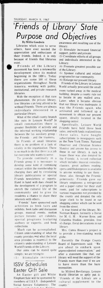 Newspaper article stating the Friends purpose and objects.